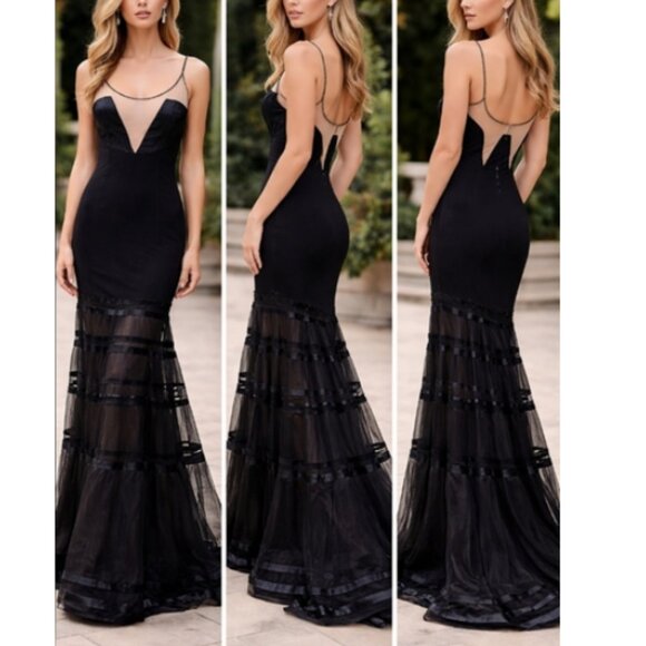 BCBGMaxAzria Dresses & Skirts - Max Azria Couture Black Illusion Mermaid Gown – Elegant Evening Statement